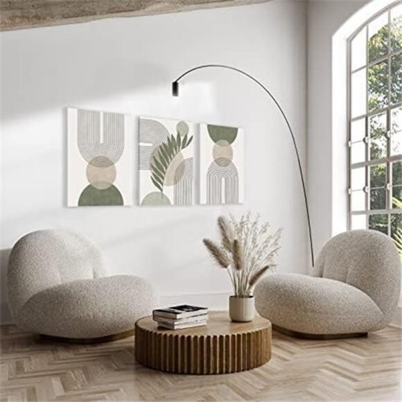 Sage Green Boho Wall Art Set of 3, Minimalist Framed Wall Art Geometric Line - Picture 7 of 8